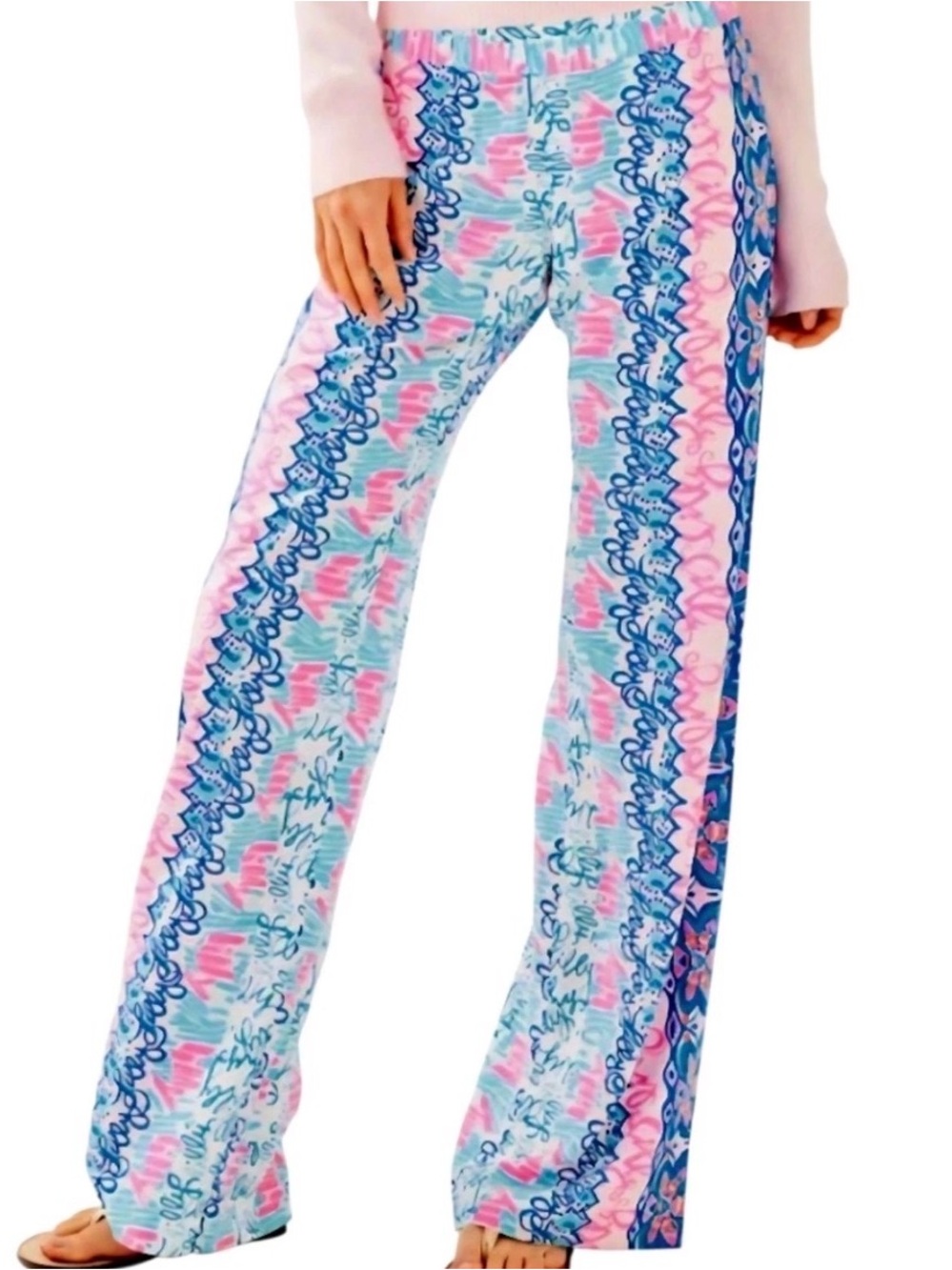 Lilly Pulitzer Bal Harbour Palazzo Pant Pink & Blue Wide-Leg Lounge Soft Pants S